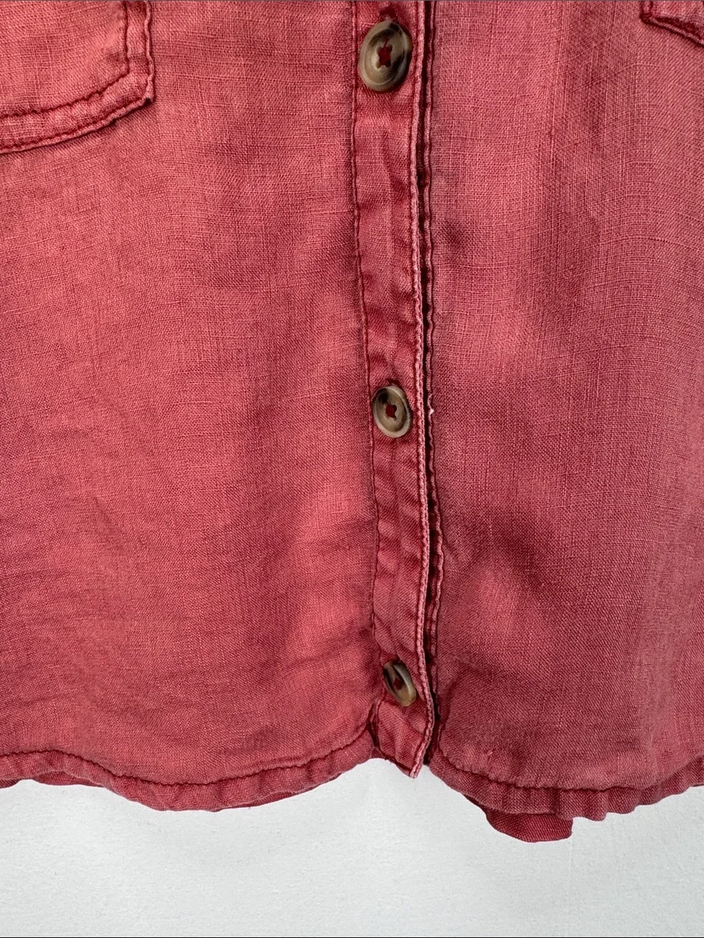 Pilcro Anthropologie Linen Button Front Puff Sleeve Blouse Dusty Rose Small